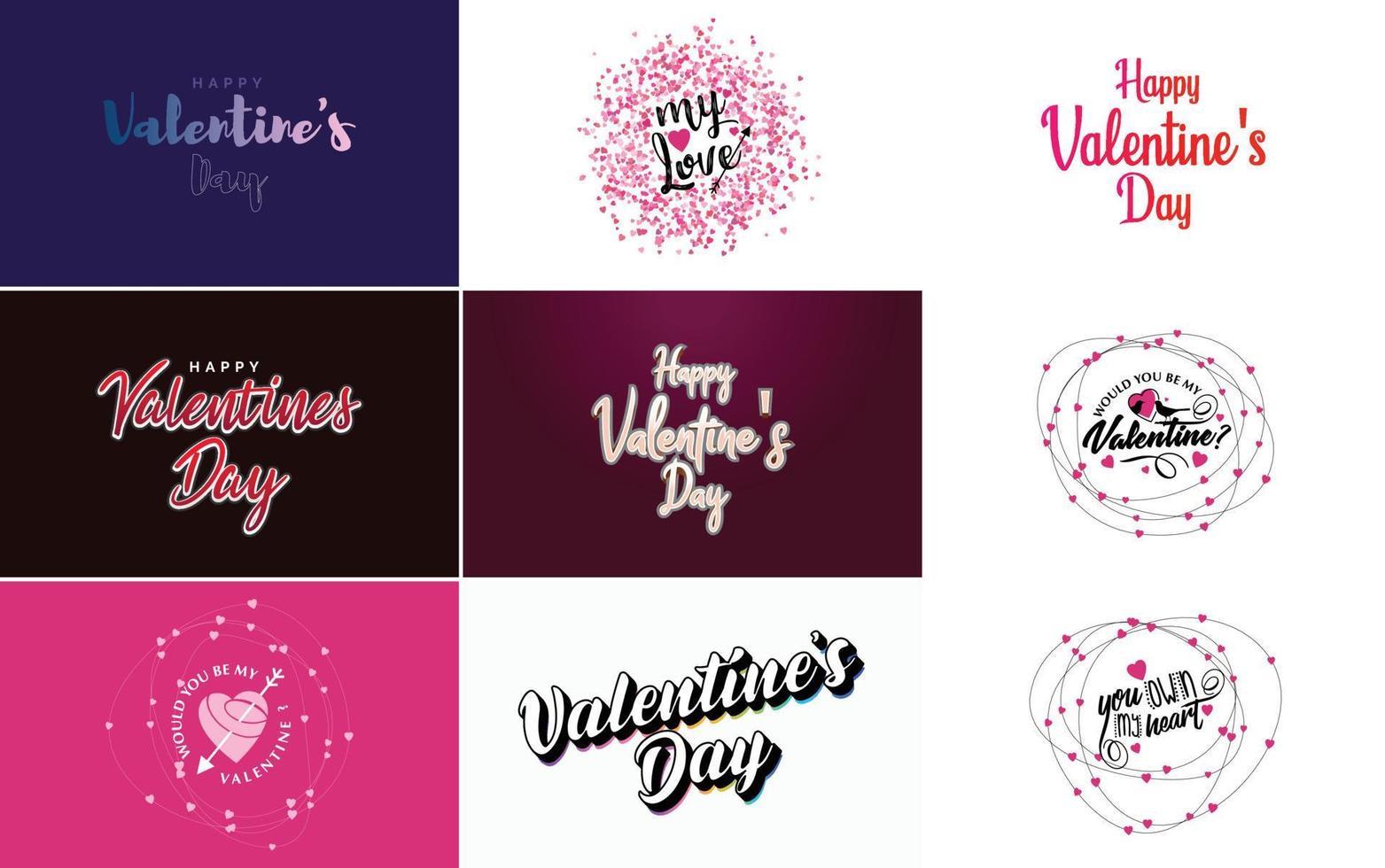 Happy Valentine's Day greeting card template with a cute animal theme and a pink color scheme vector