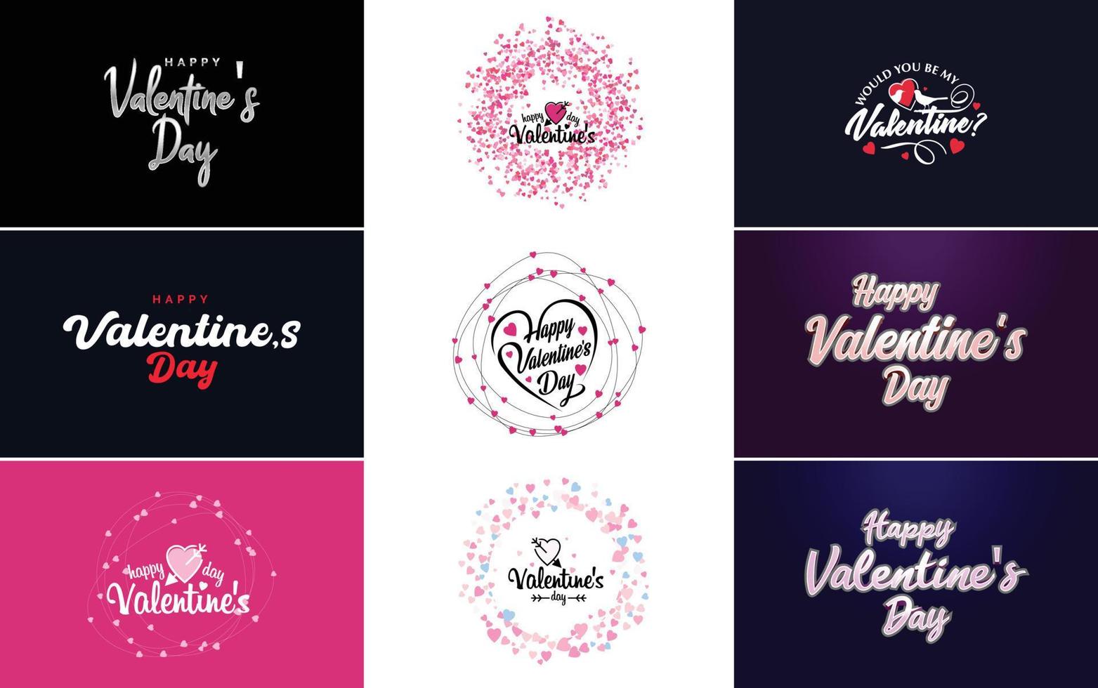 Happy Valentine's Day typography design with a heart-shaped wreath and a gradient color scheme vector