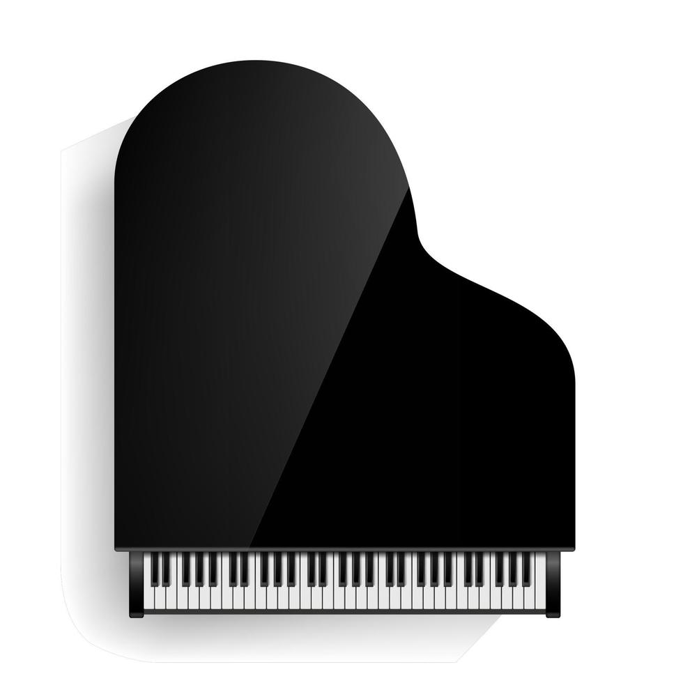Black Grand Piano Icon Vector With Shadow. Realistic Keyboard. Isolated Illustration.