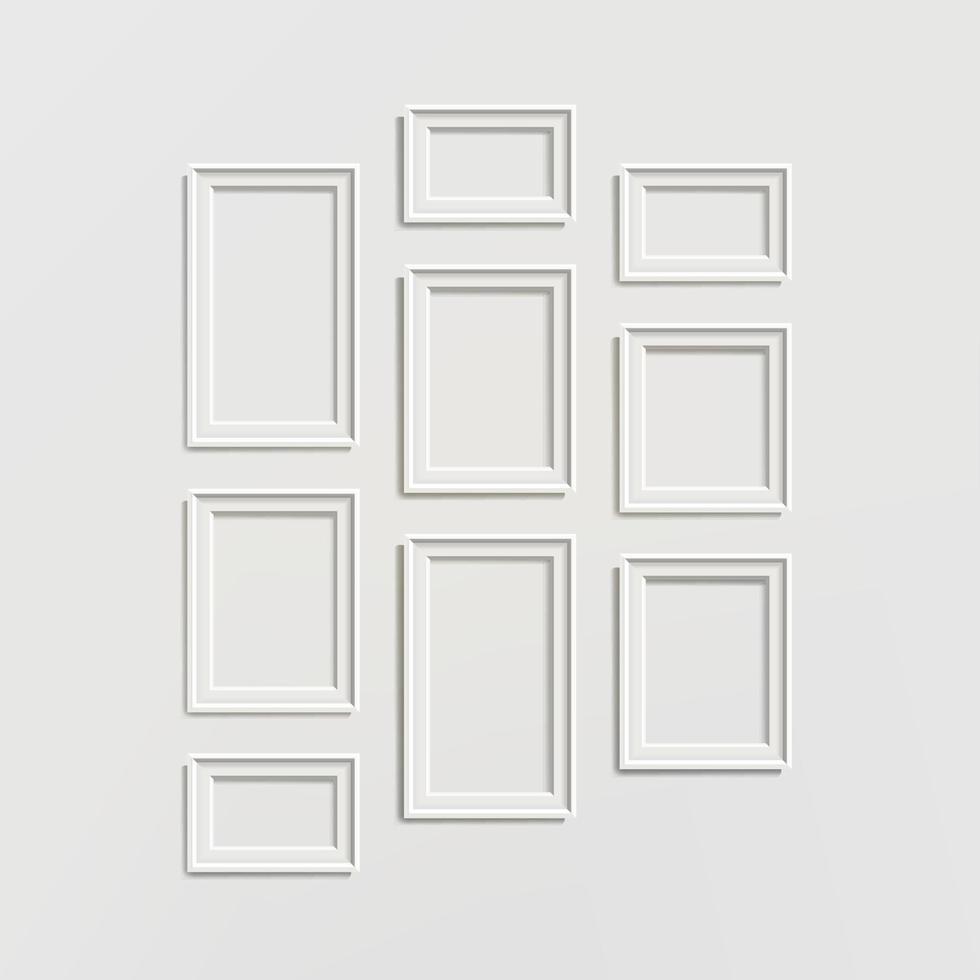 Blank Picture Frame Template Composition Set Vector Isolated on Wall Background