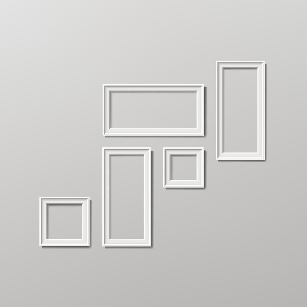 Blank Picture Frame Template Composition Set Vector. White Photo Frames. Realistic Picture Frame. Modern Design Element For You Product Mock Up Or Presentation. vector