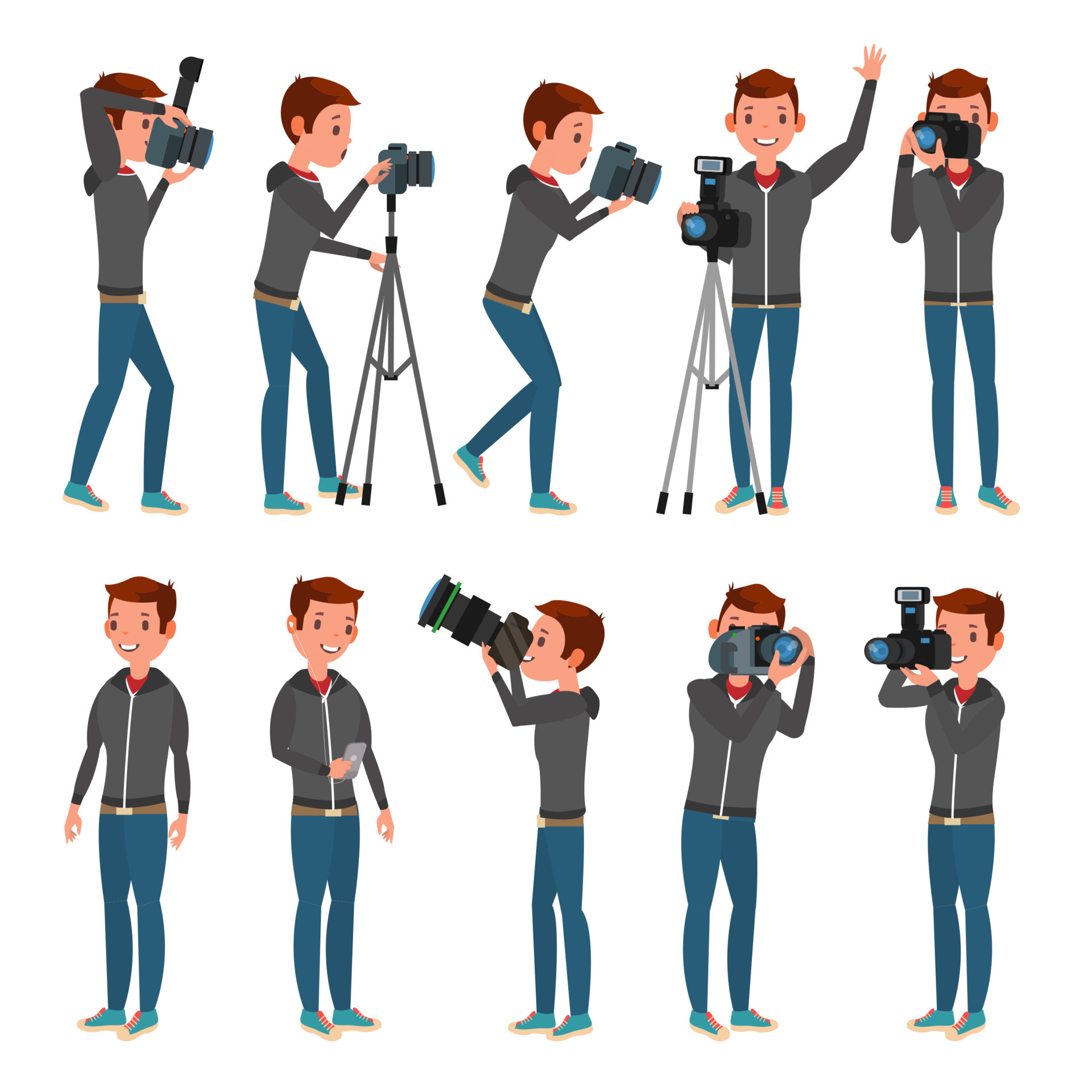 Photographer Vector Modern Camera Posing Full Length Taking Photos