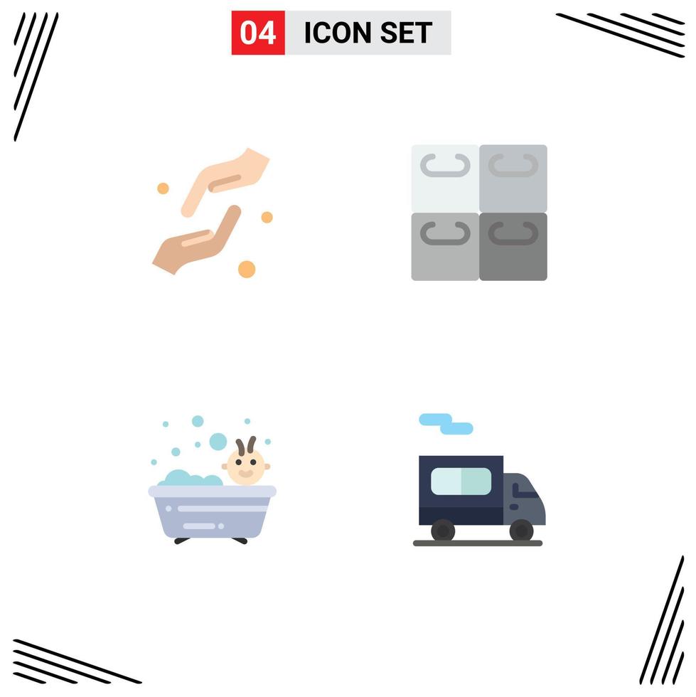 Modern Set of 4 Flat Icons and symbols such as care bath help seafood shower Editable Vector Design Elements