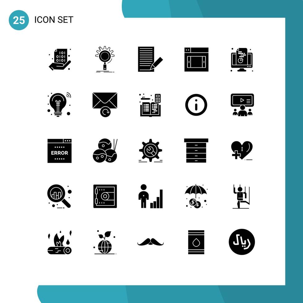 25 User Interface Solid Glyph Pack of modern Signs and Symbols of mobile web process receive envelope Editable Vector Design Elements