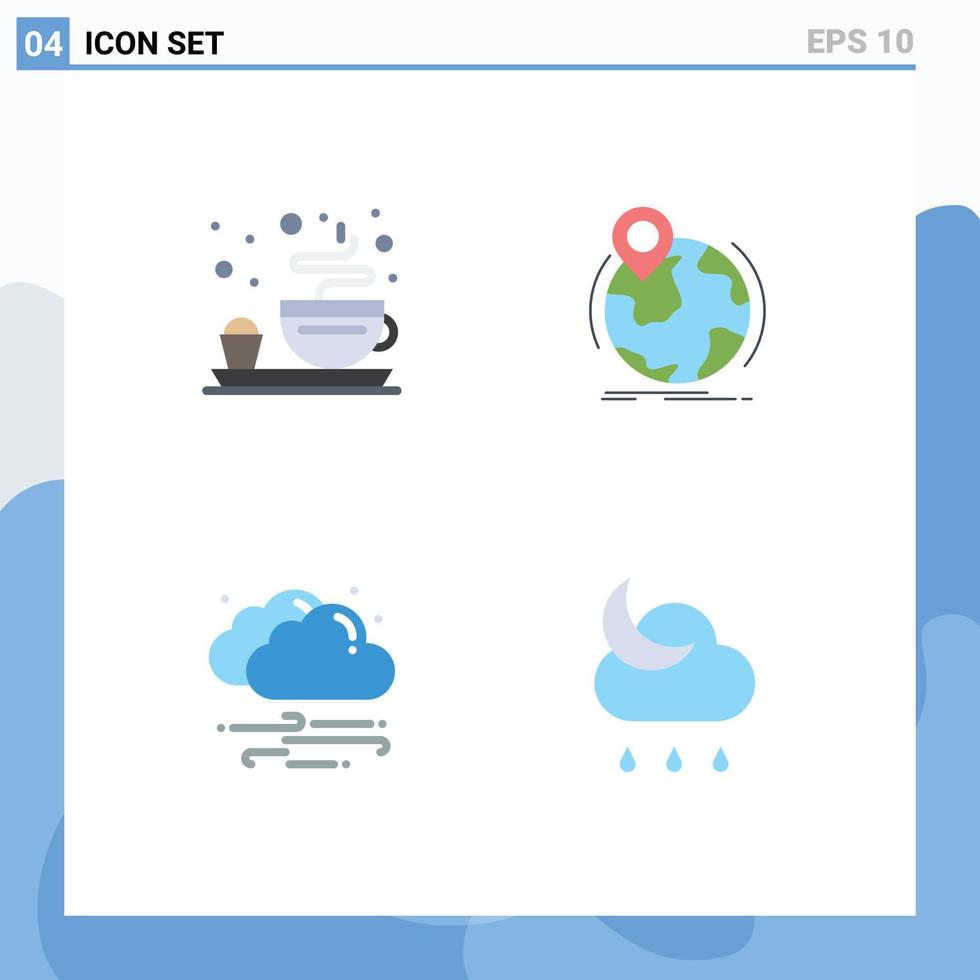 4 Creative Icons Modern Signs and Symbols of breakfast wind location pin cloud Editable Vector Design Elements