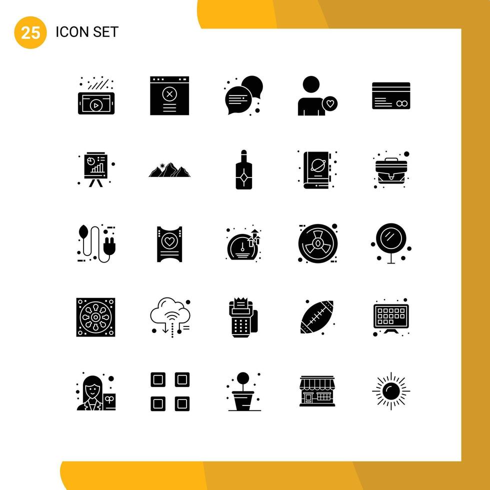 25 Solid Glyph concept for Websites Mobile and Apps analytics ecommerce conversation credit card heart Editable Vector Design Elements