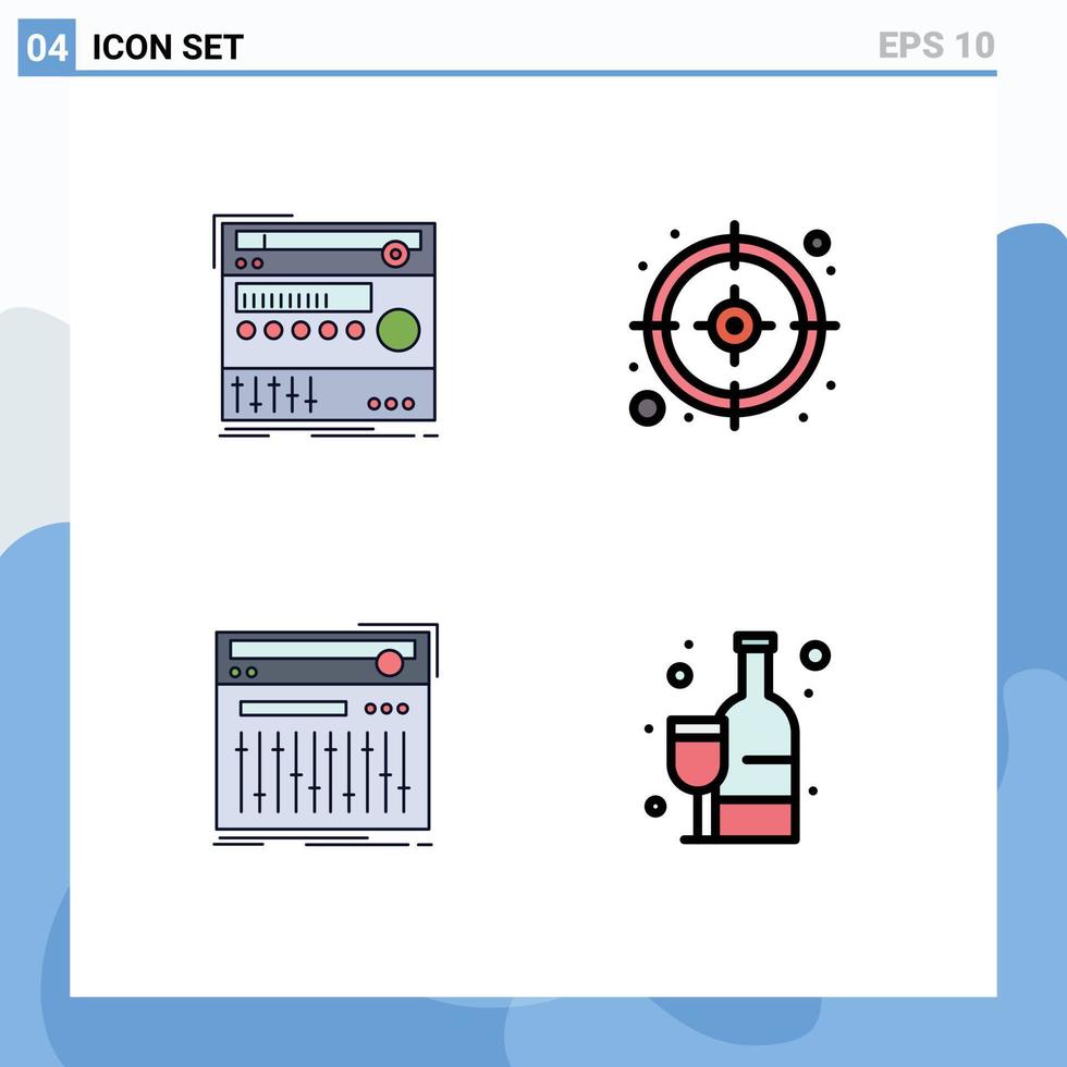 Group of 4 Modern Filledline Flat Colors Set for rack controller sound management studio Editable Vector Design Elements