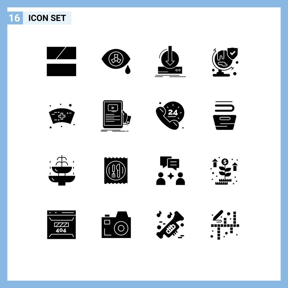 16 Creative Icons Modern Signs and Symbols of medical shield content security world Editable Vector Design Elements