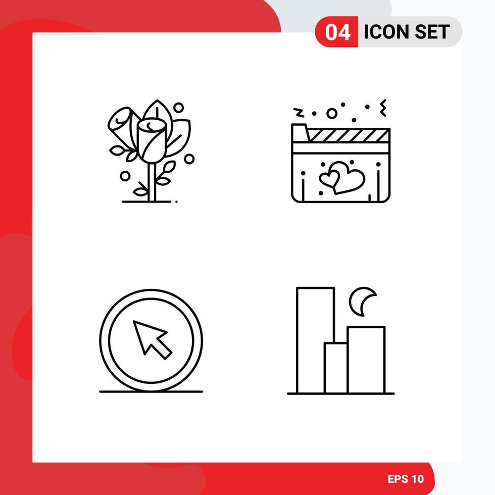 Modern Set of 4 Filledline Flat Colors Pictograph of flower cursor wedding love point Editable Vector Design Elements
