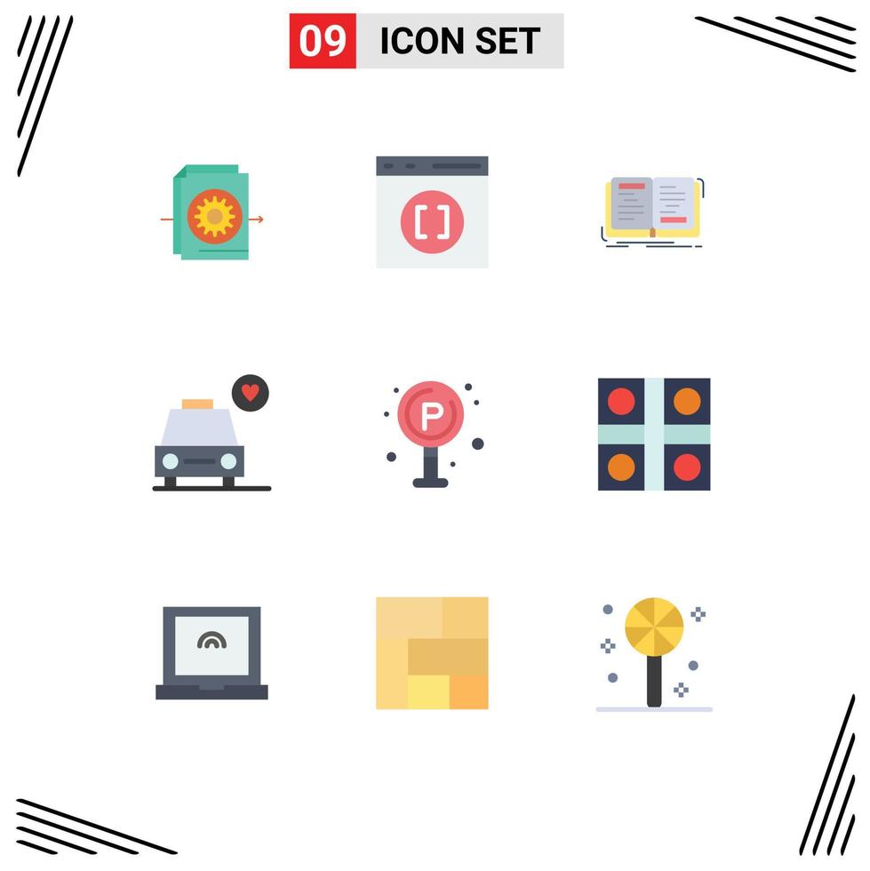 User Interface Pack of 9 Basic Flat Colors of life heart book love theory Editable Vector Design Elements