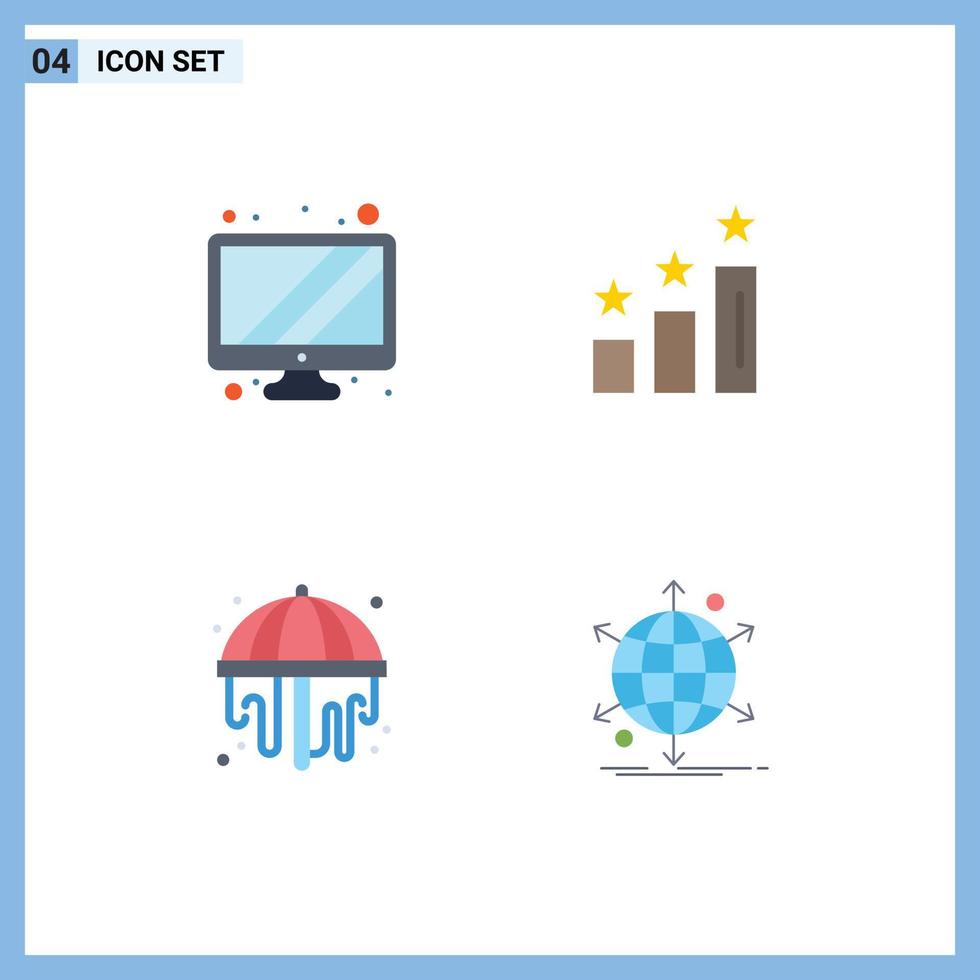 4 Universal Flat Icons Set for Web and Mobile Applications monitor garden achievements positions international Editable Vector Design Elements
