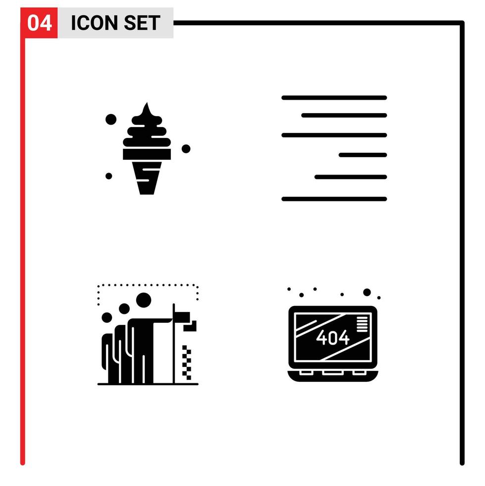 Set of 4 Vector Solid Glyphs on Grid for beach team ice right group Editable Vector Design Elements