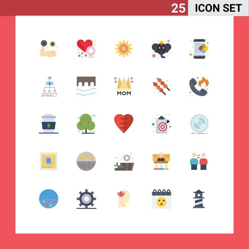 25 Universal Flat Color Signs Symbols of business creative setting hinduism ganesha Editable Vector Design Elements