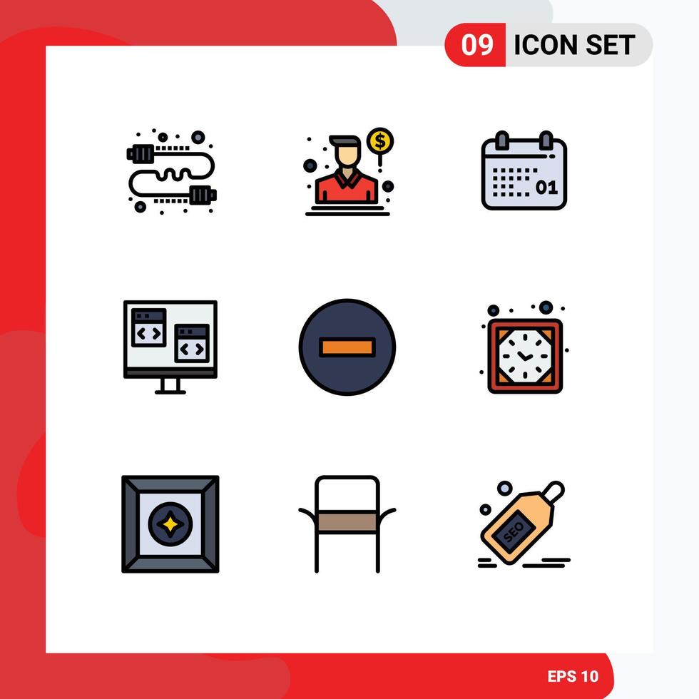 Set of 9 Modern UI Icons Symbols Signs for development computer salesman coding day Editable Vector Design Elements