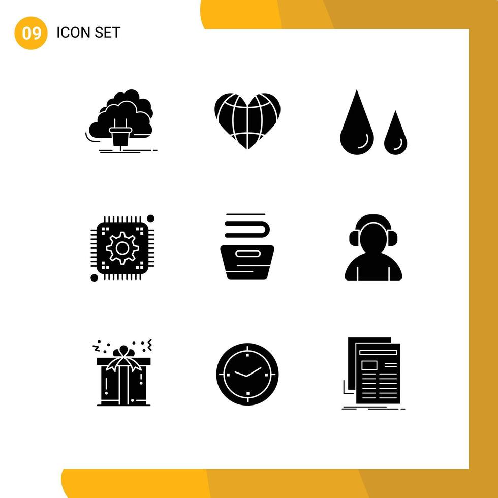 Pictogram Set of 9 Simple Solid Glyphs of web setting favorite chip lab Editable Vector Design Elements