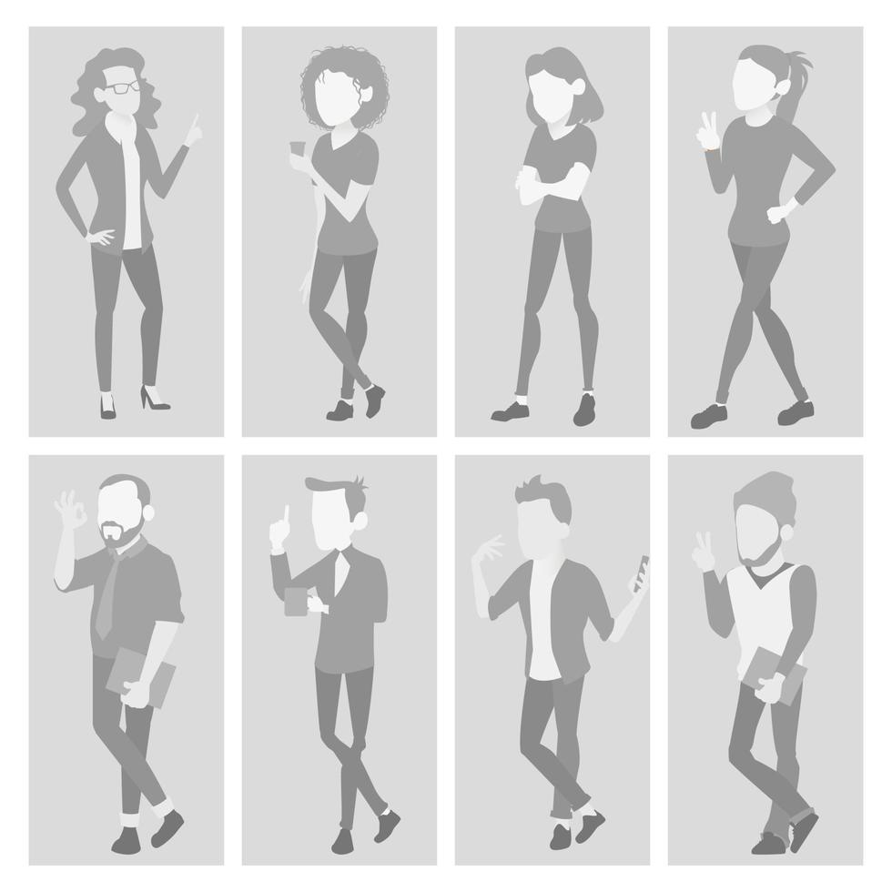 Default Placeholder Avatar Set Vector. Profile Gray Picture. Full Length Portrait. Male, Female Face Photo. Businessman, Business Woman. Human Photo. Silhouette. Isolated Illustration vector