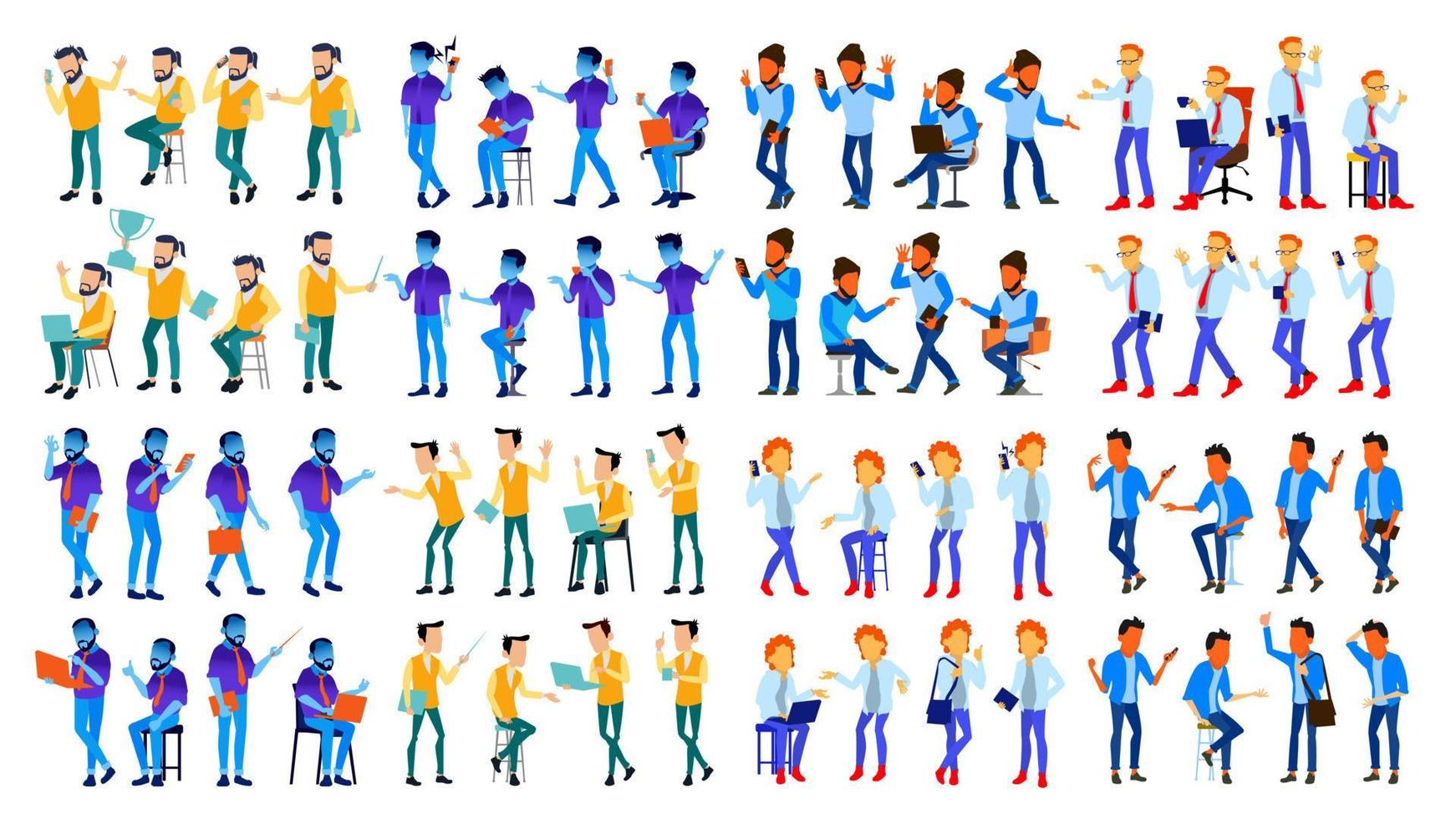 Man Set Vector. Modern Gradient Colors. People Different Poses. Creative People. Design Element. Office Person. Isolated Flat Illustration vector