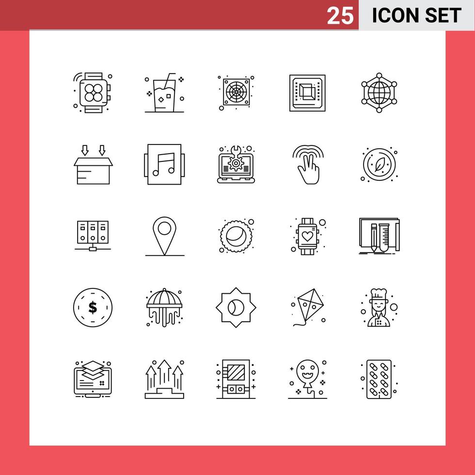 Pack of 25 Modern Lines Signs and Symbols for Web Print Media such as data processor computer hardware computer Editable Vector Design Elements