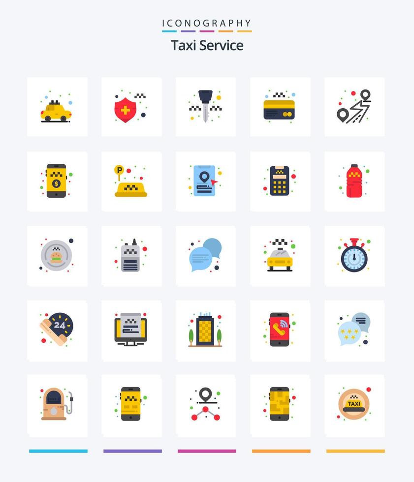 Creative Taxi Service 25 Flat icon pack  Such As road. pin. ignition key. location. card vector