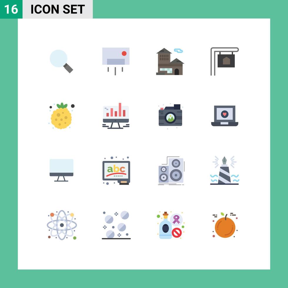 Conjunto de 16 colores planos universales para aplicaciones web y móviles señal de comida casa oficina paquete editable de elementos de diseño de vectores creativos