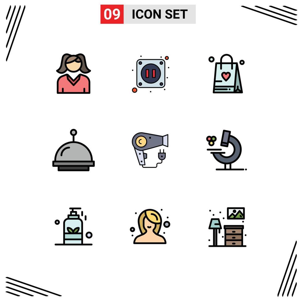 Set of 9 Modern UI Icons Symbols Signs for microscope plug love hairdryer dryer Editable Vector Design Elements