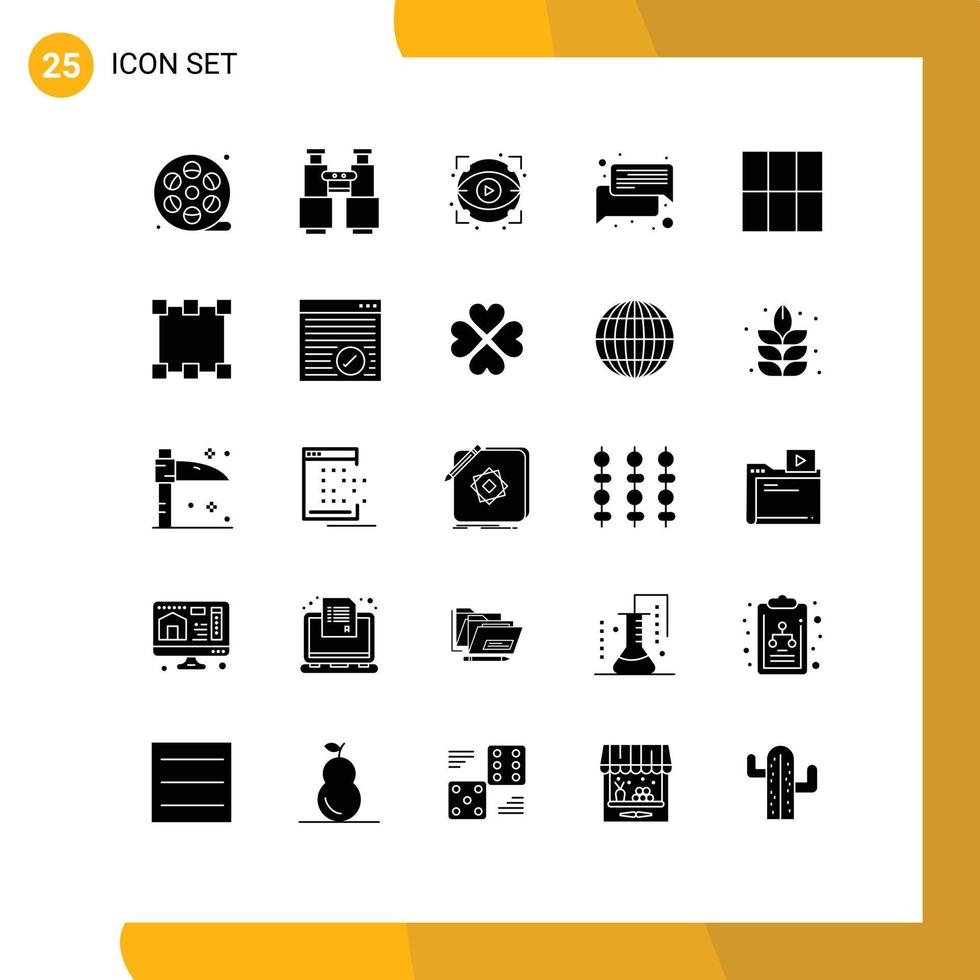 Mobile Interface Solid Glyph Set of 25 Pictograms of grid talk camping conversation show Editable Vector Design Elements