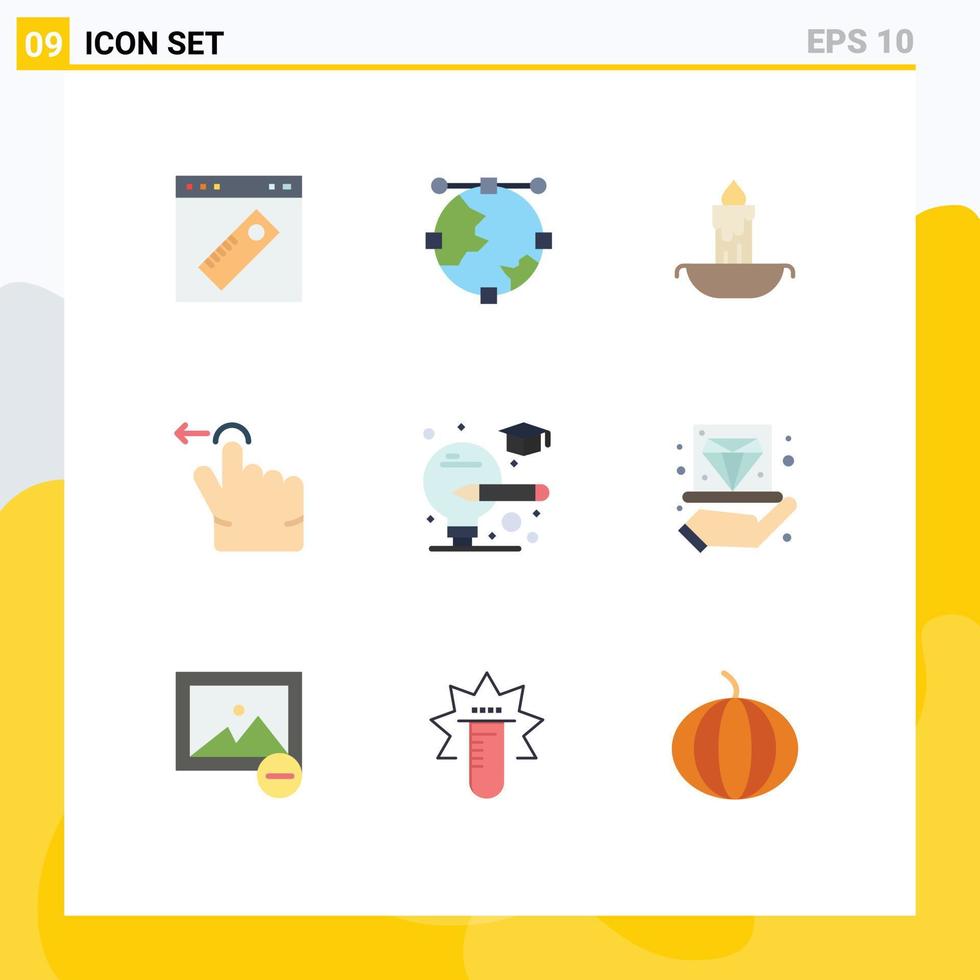 9 Universal Flat Color Signs Symbols of bulb gesture globe finger easter Editable Vector Design Elements