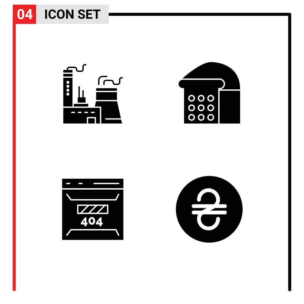 Universal Solid Glyph Signs Symbols of building error industry loaf site Editable Vector Design Elements