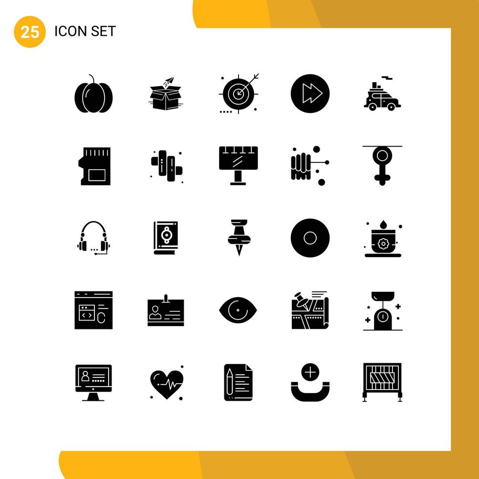 Set of 25 Vector Solid Glyphs on Grid for multimedia search release optimization engine Editable Vector Design Elements