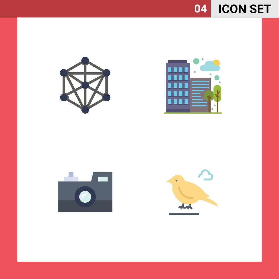 Set of 4 Commercial Flat Icons pack for data camera machine house retro camera Editable Vector Design Elements