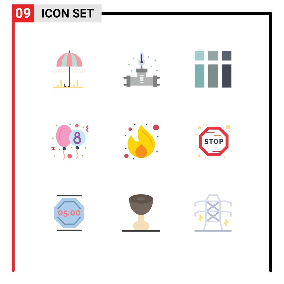 Stock Vector Icon Pack of 9 Line Signs and Symbols for fire eight day collage party balloon Editable Vector Design Elements