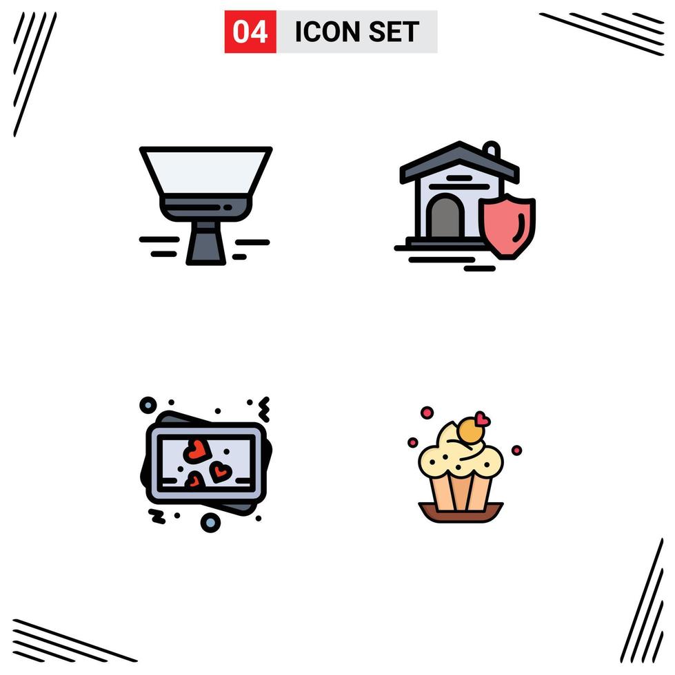 Group of 4 Modern Filledline Flat Colors Set for brush memory tool real bakery Editable Vector Design Elements