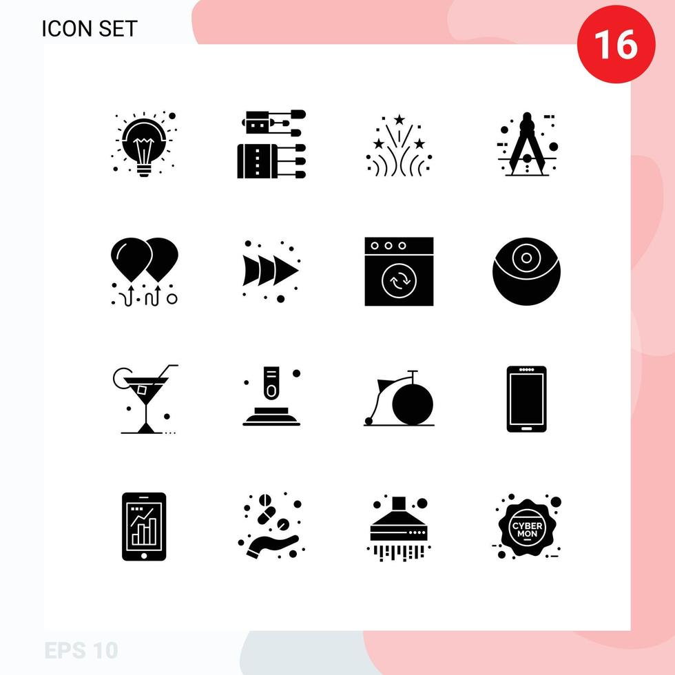 Set of 16 Modern UI Icons Symbols Signs for tool compass spa circle wedding Editable Vector Design Elements