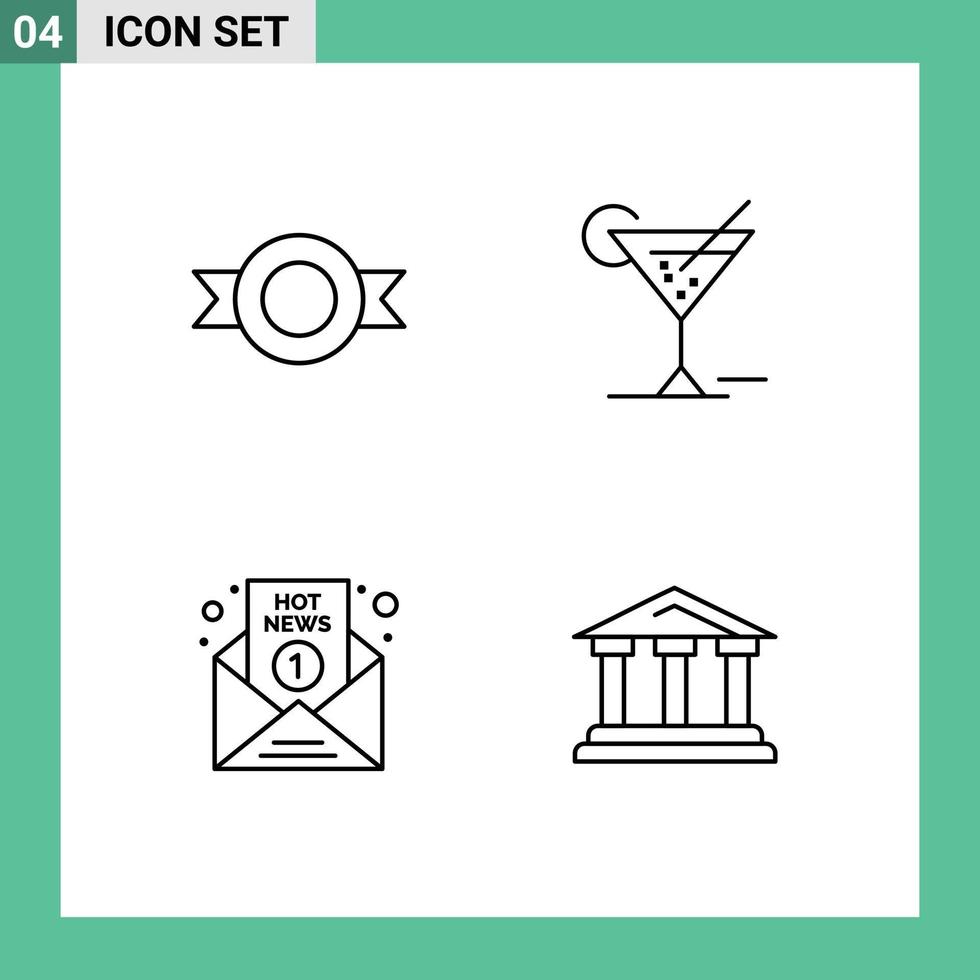 Modern Set of 4 Filledline Flat Colors and symbols such as label media glass hotel report Editable Vector Design Elements