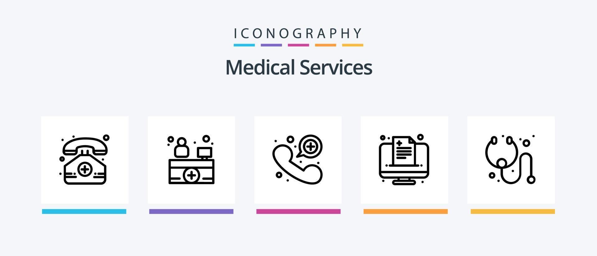 Medical Services Line 5 Icon Pack Including mobile. hospital. hospital reception. medical. infusion. Creative Icons Design vector
