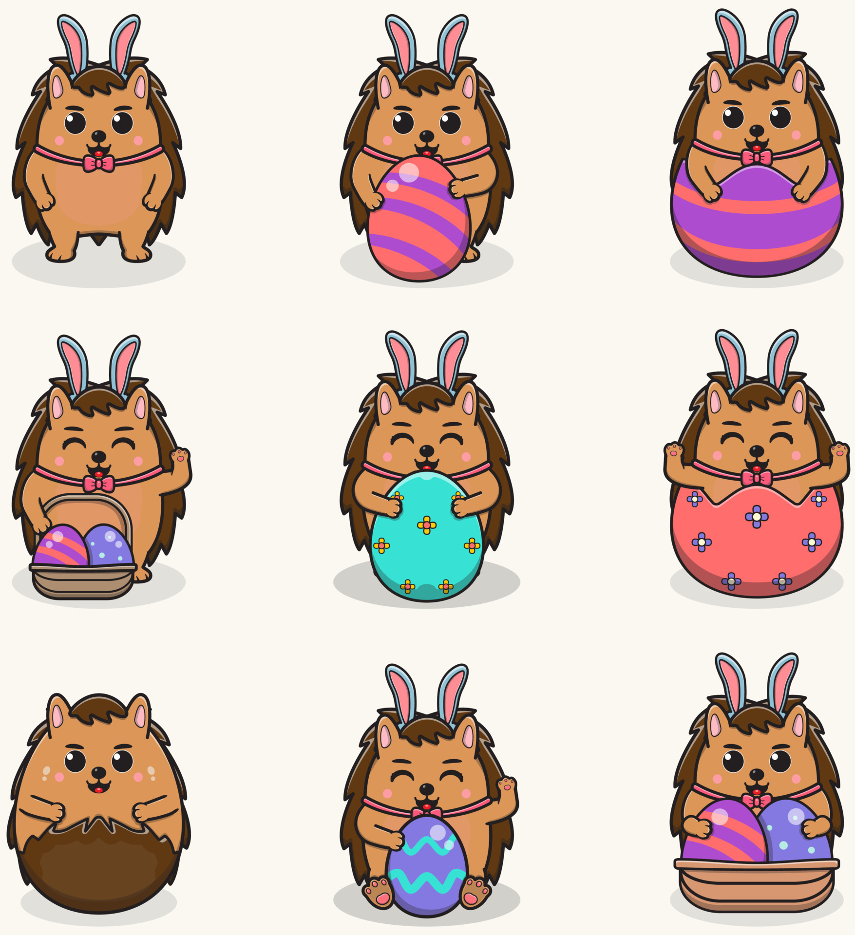 Hedgehog Happy Easter. Cute Hedgehog on the Easter theme in cartoon