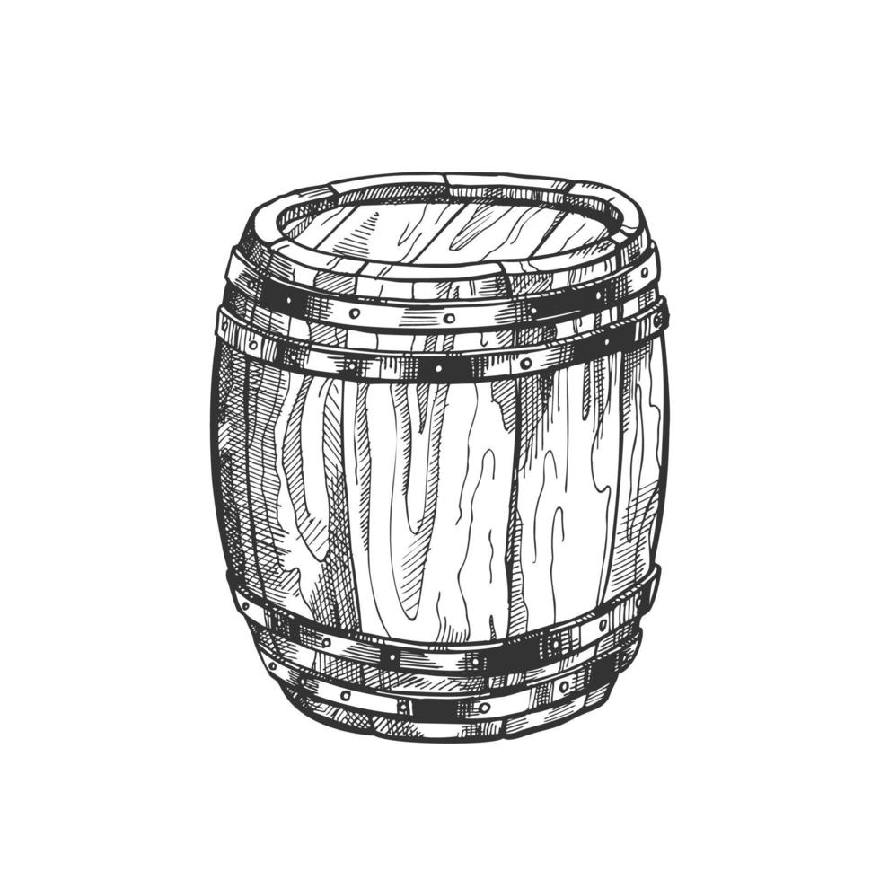 Standing Vintage Wooden Barrel Side View Vector