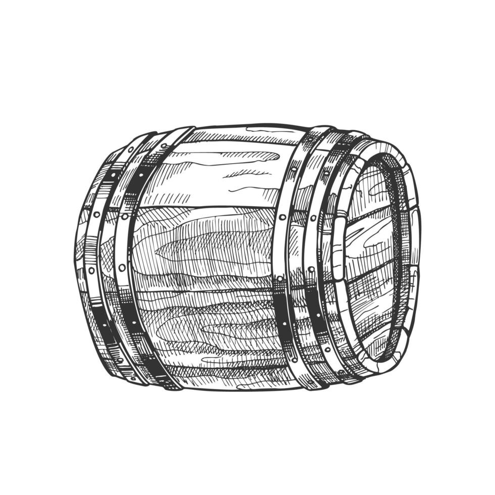 vector de vista lateral de barril de madera vintage mintiendo dibujado