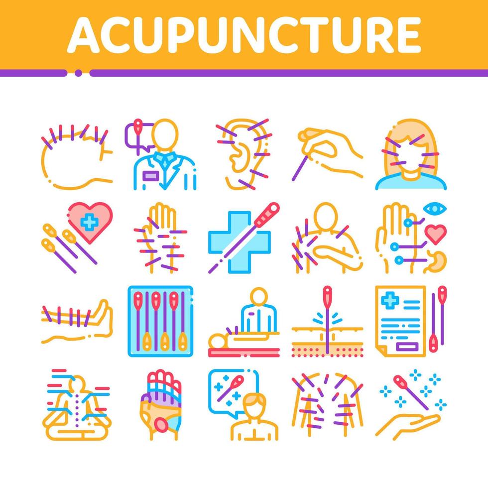 Acupuncture Therapy Collection Icons Set Vector
