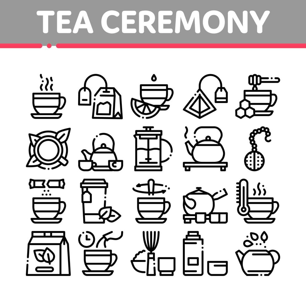 Tea Ceremony Tradition Collection Icons Set Vector