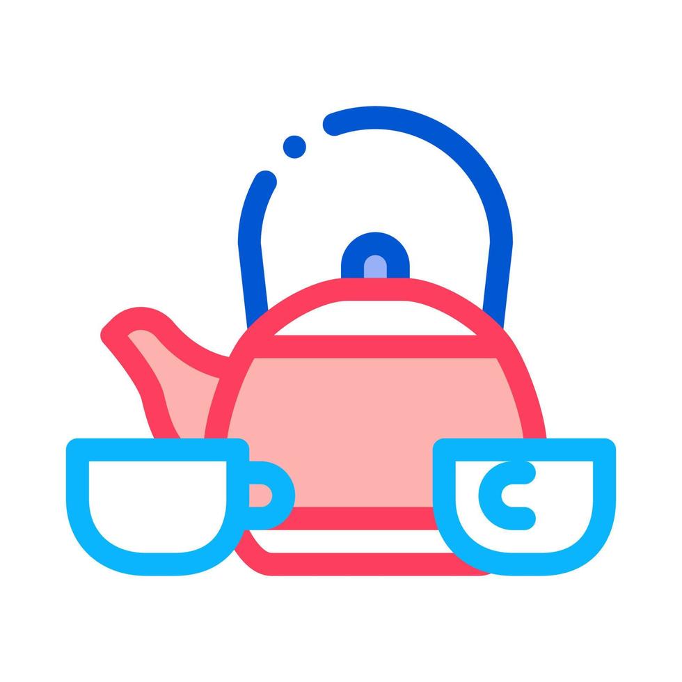 kettle and two cups icon vector outline illustration