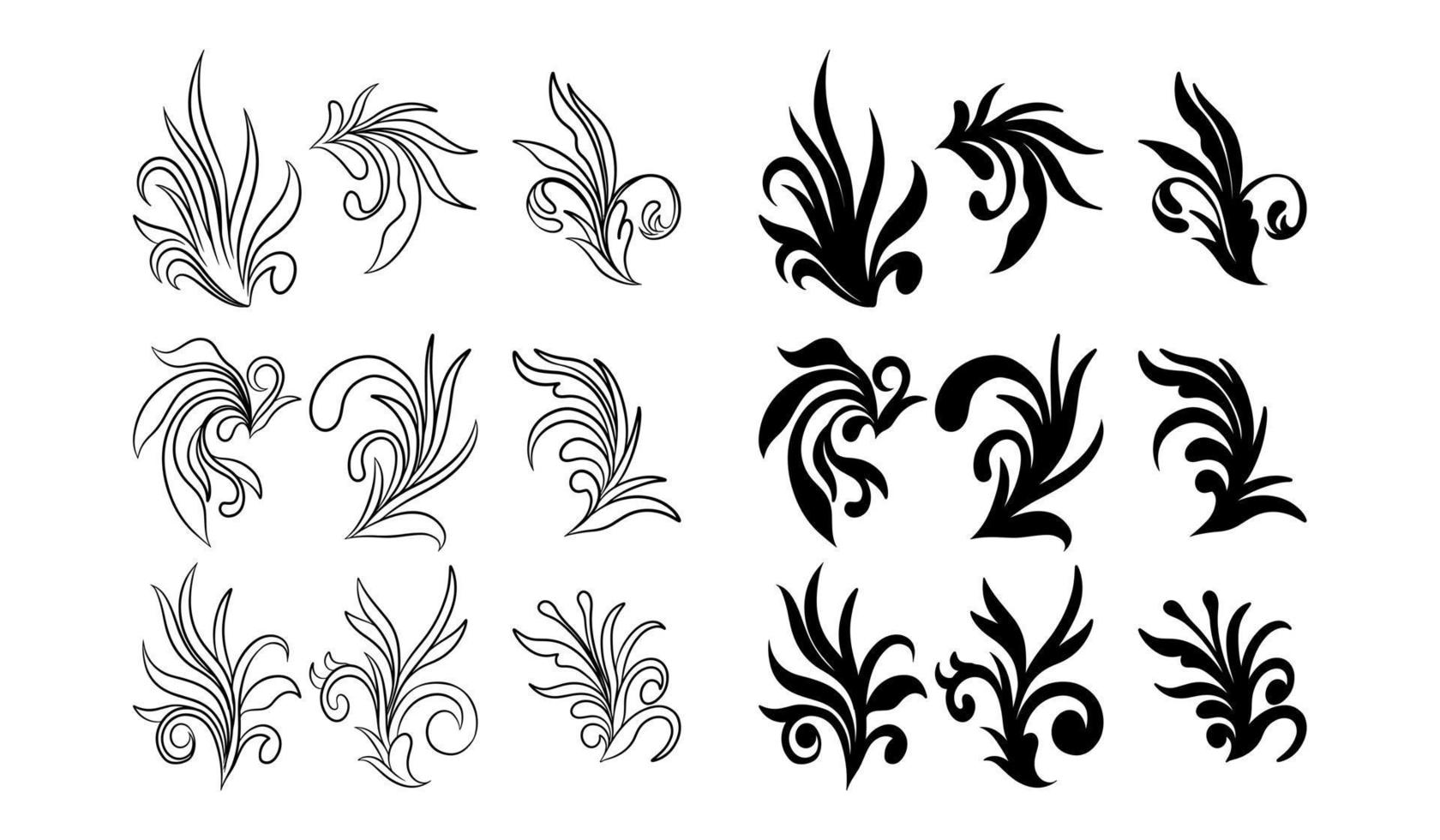 juego de esquina de remolino decorativo. elegantes elementos de diseño de borde. iconos lineales para boda o banner de saludo. vector