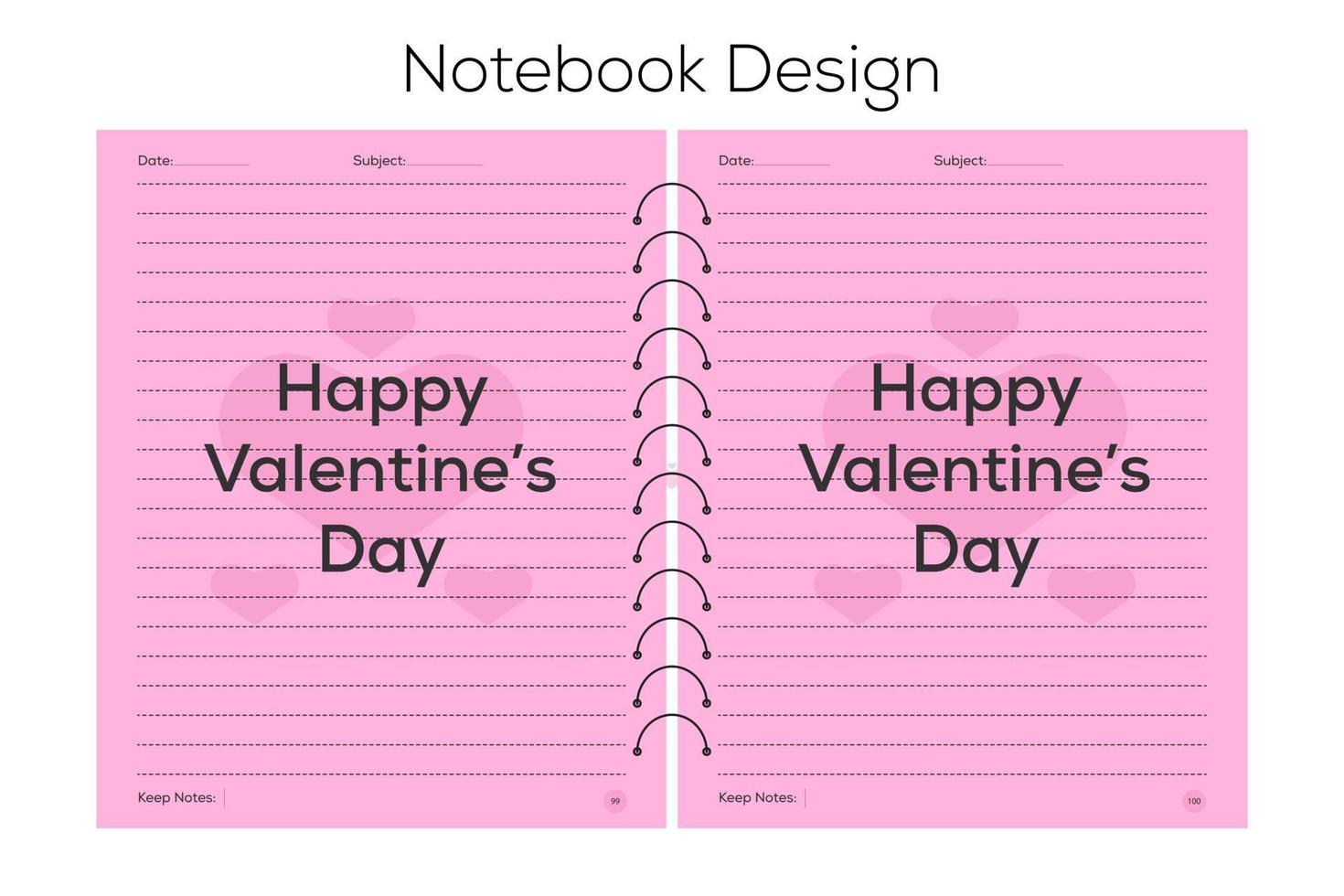 diseño de plantilla de portada de cuaderno del día de san valentín, cuaderno de amor o bloc de notas vector