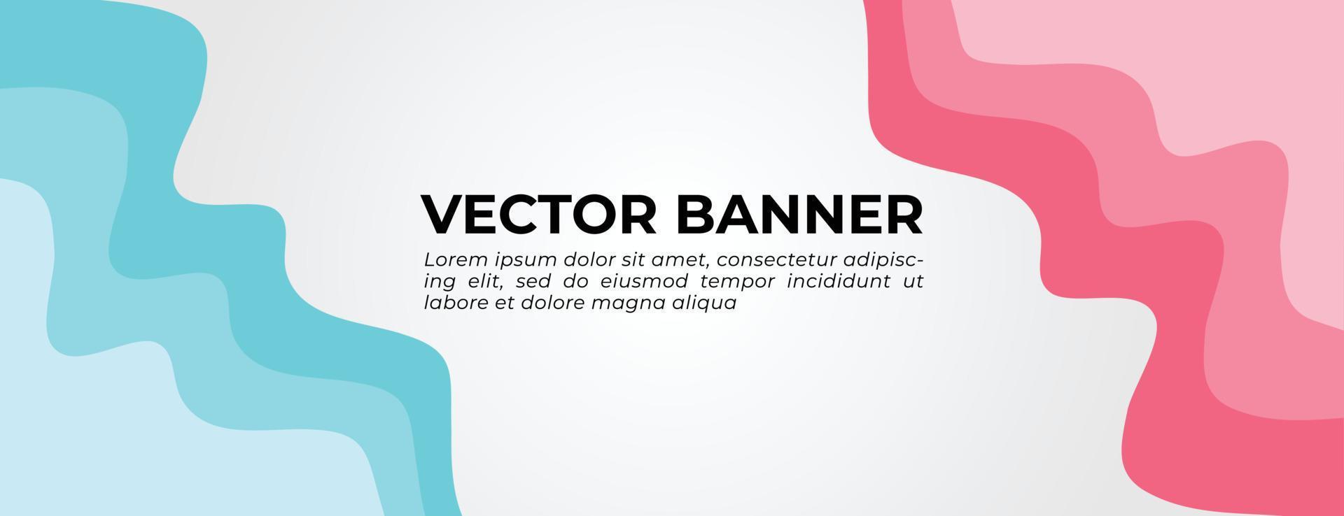 Blue and Pink Vector Banner with Abstract Waves Template Design