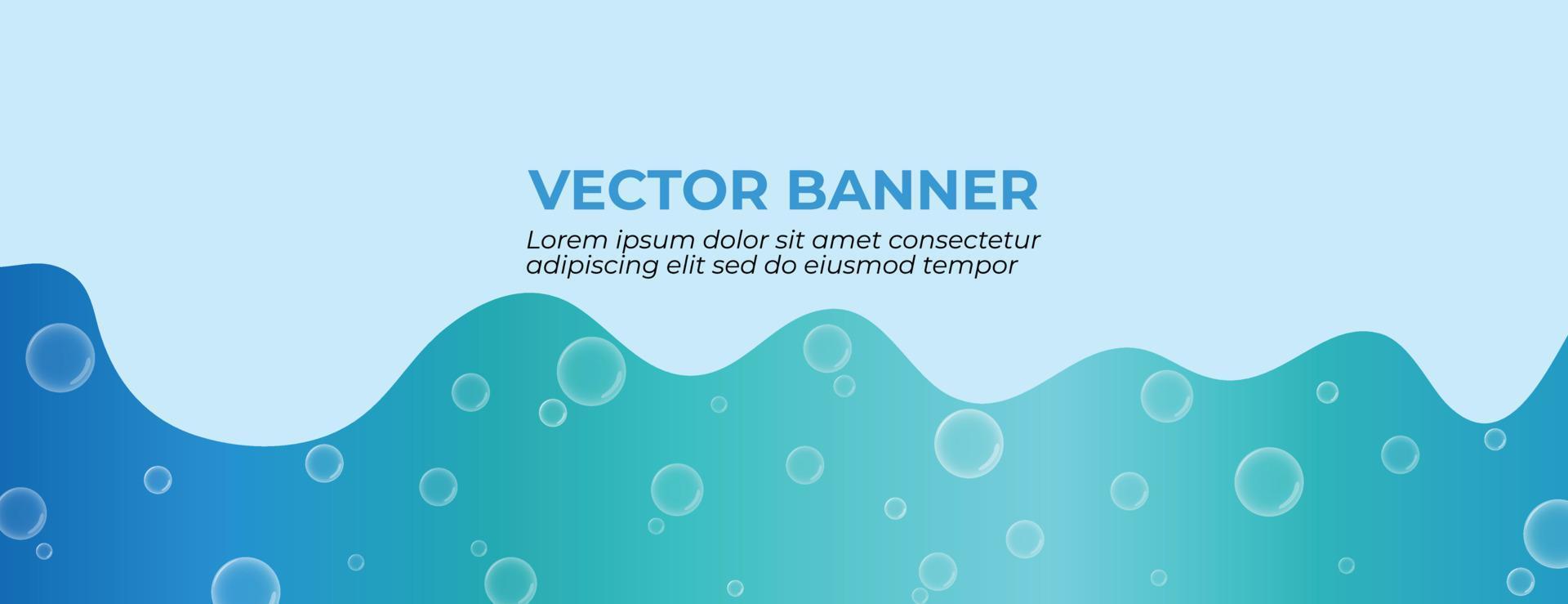Blue Wave Flowing Vector Banner Design with Bubbles Floating