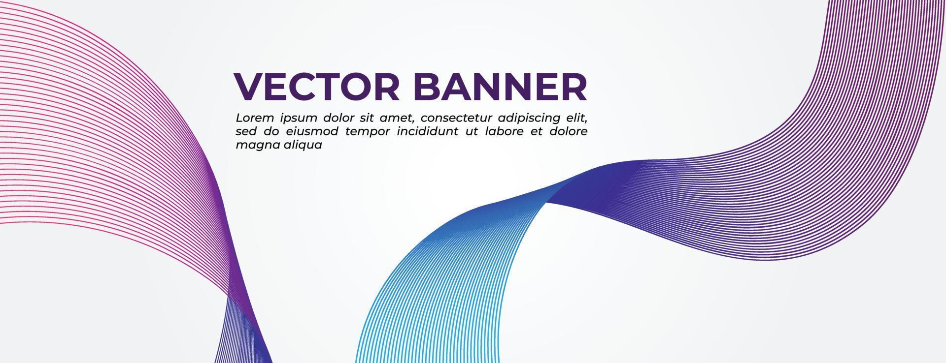 Gradient Blue Purple Vector Banner with Abstract Wave Lines Template Design