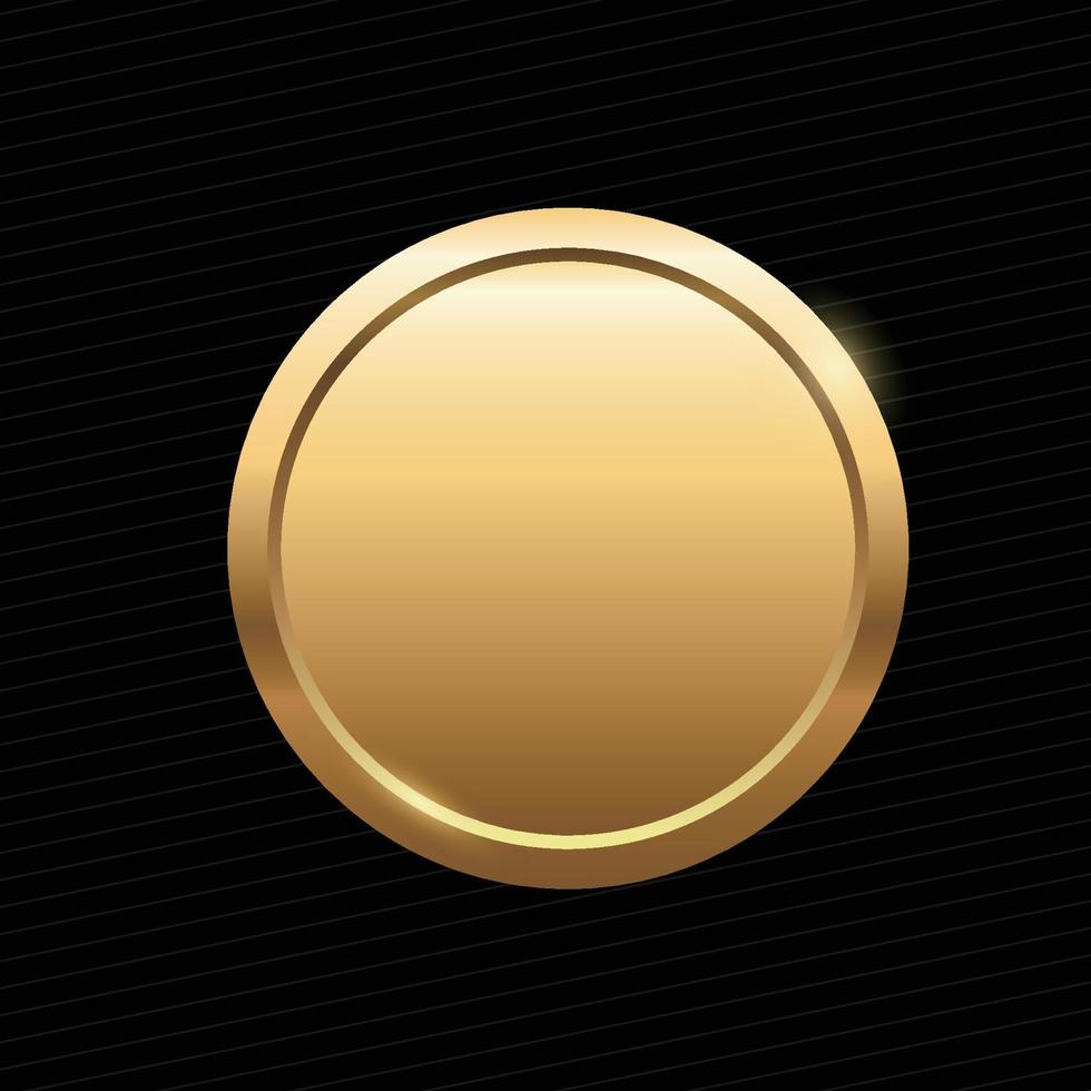 3d golden button for empty emblem, medal or badge on black background vector