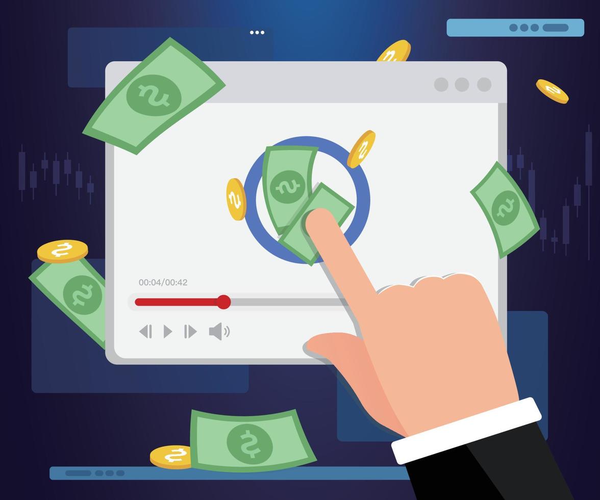 Business man touch video player design for website and mobile apps. money,coin vector illustration