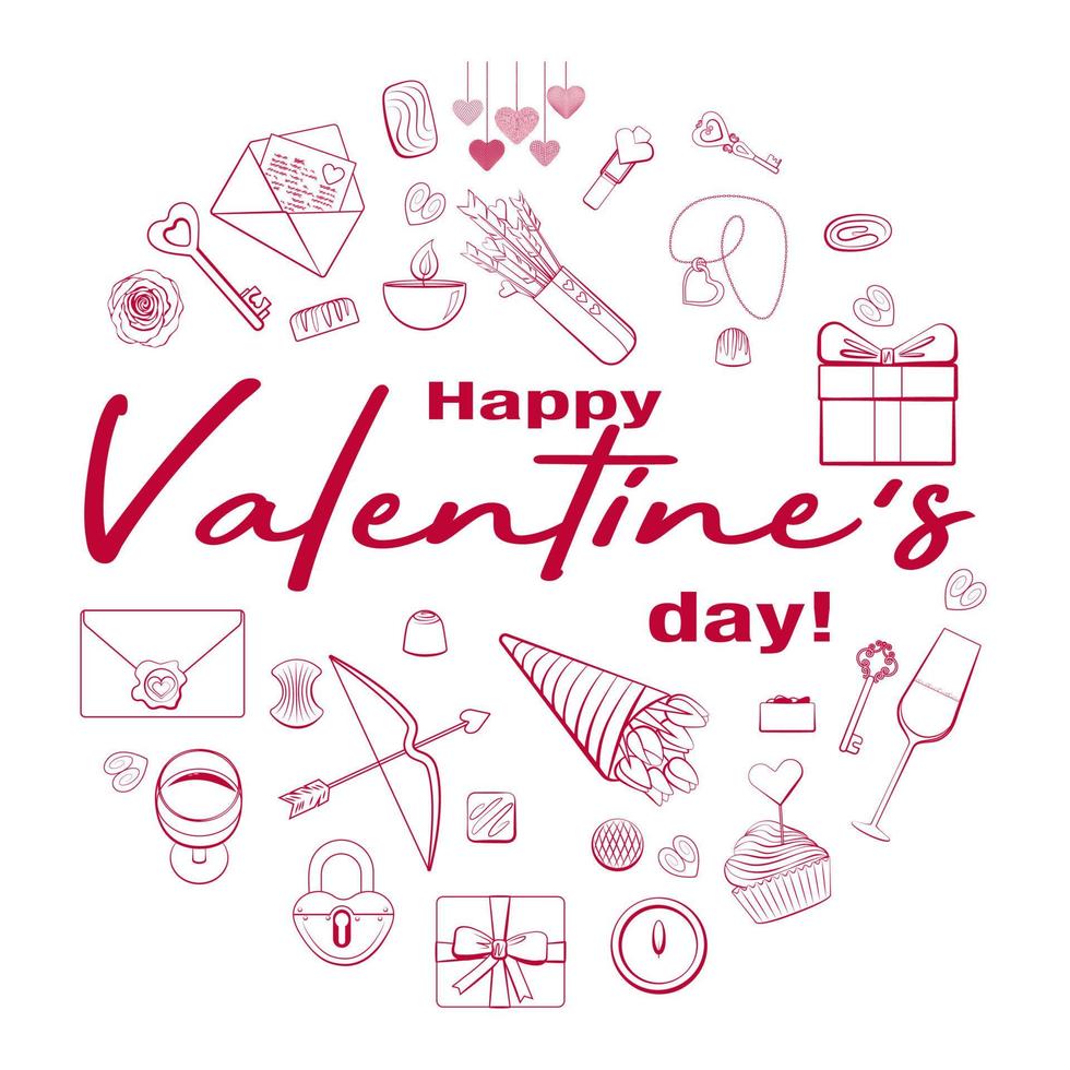 Valentine's Day Set Lettering Magenta vector