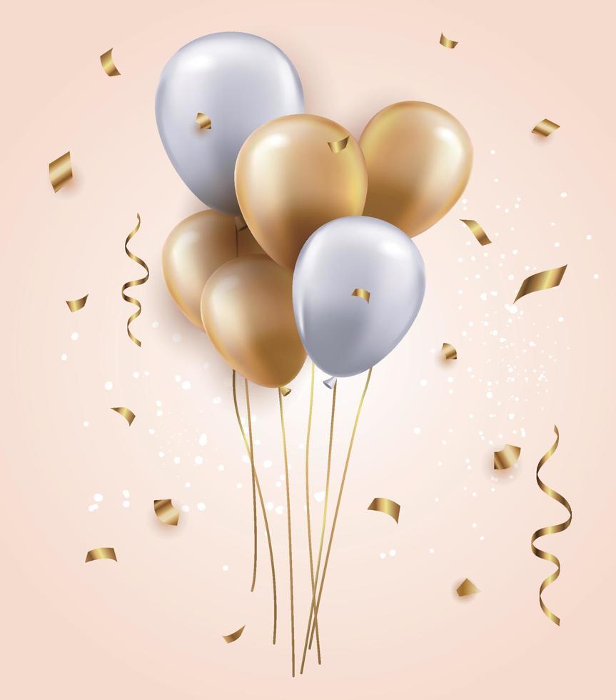 3d balloons background with confetti and ribbons.Celebration, Product presentation show cosmetic product podium vector